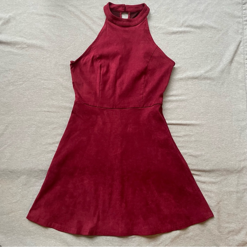 Altar’d State Maroon Faux Suede Halter Dress Size Medium Boho Western